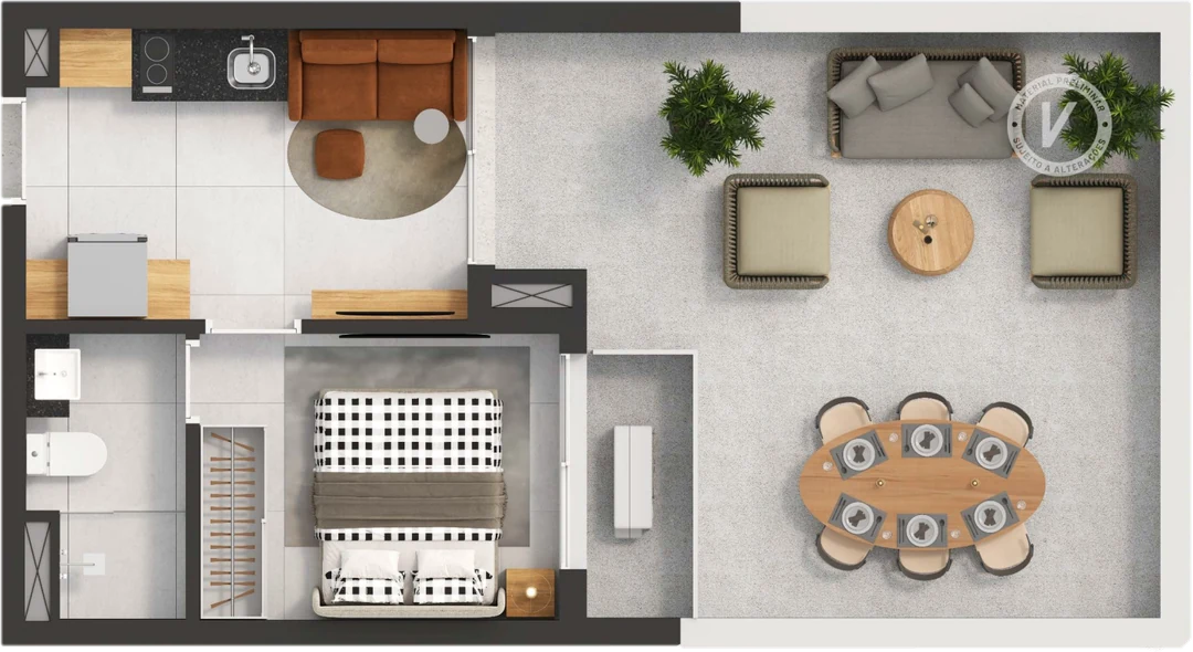 Floor plan 1 Bed Garden — 50.45 sqm